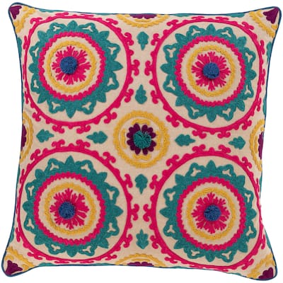 Kels Embroidered Mandala 20-inch Poly or Feather Down Throw Pillow