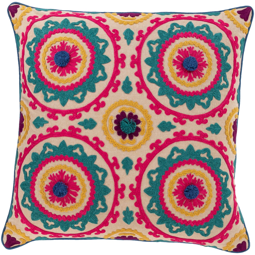 Kels Embroidered Mandala 20-inch Poly or Feather Down Throw Pillow