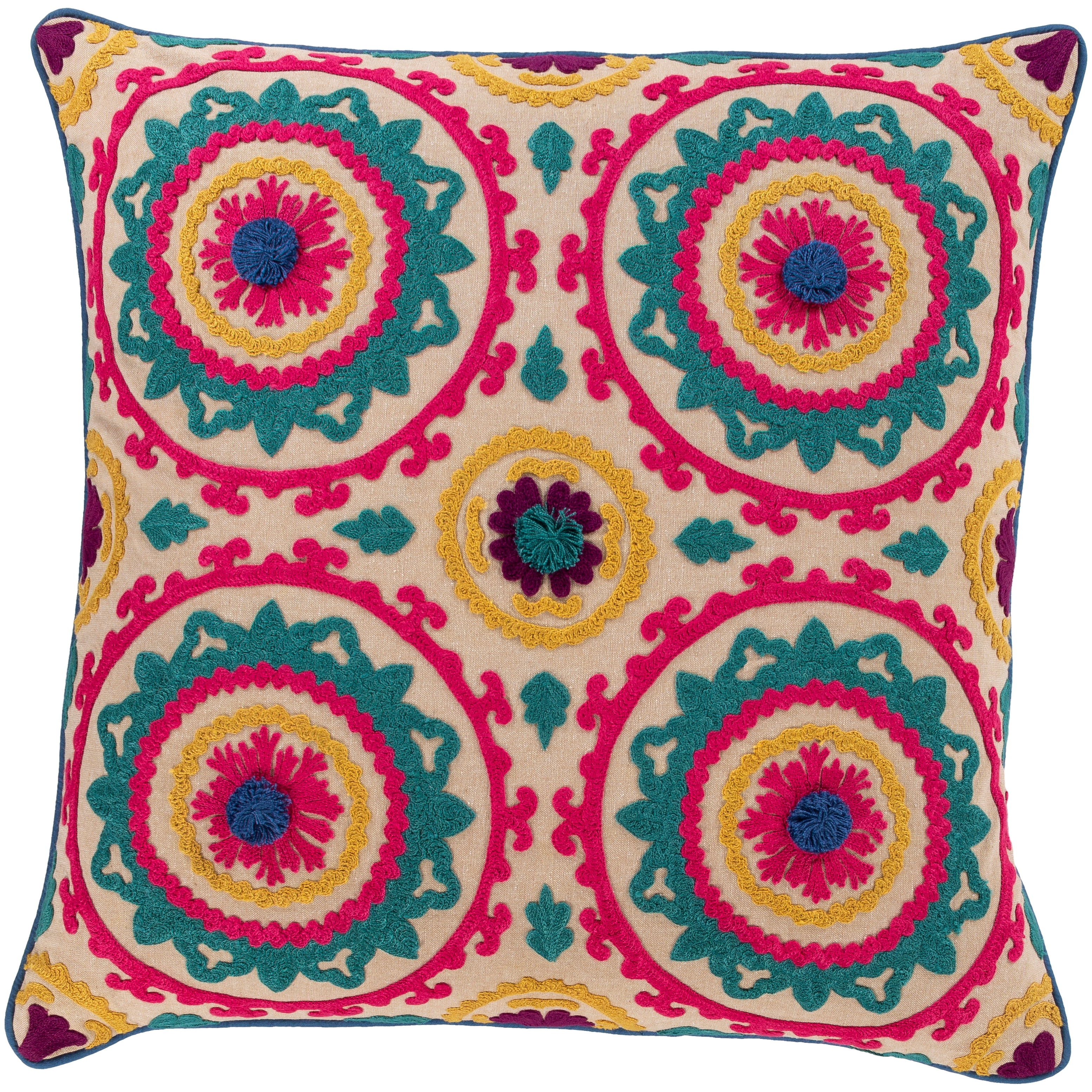 Kels Embroidered Mandala 20-inch Poly or Feather Down Throw Pillow