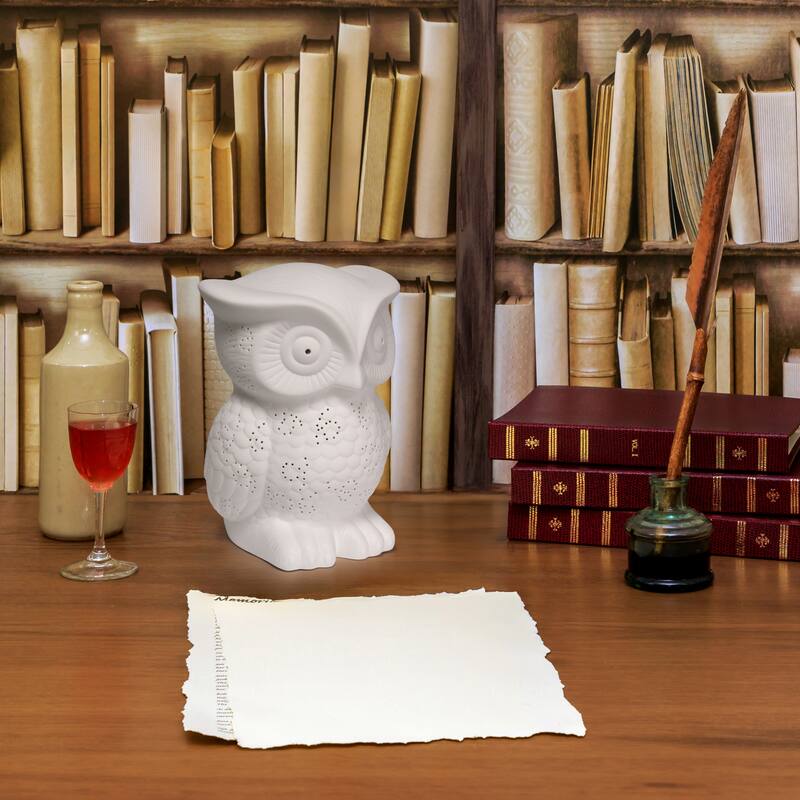 Wisdom Owl Porcelain Table Lamp - 9.75" - White
