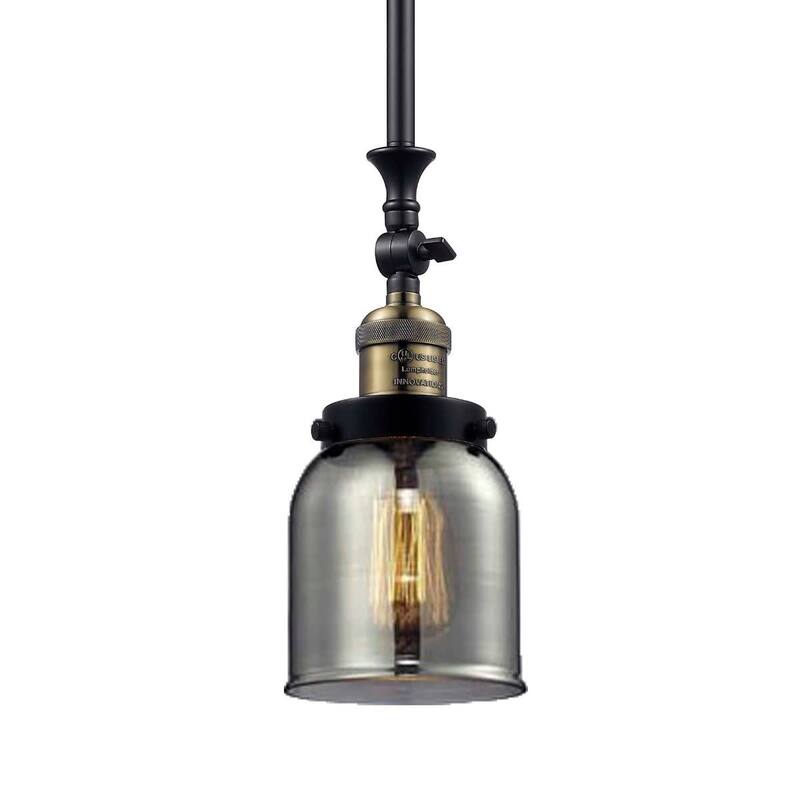 Innovations Lighting Small Bell 5" Wide Adjustable Mini Pendant - Black / Antique Brass / Plated Smoked