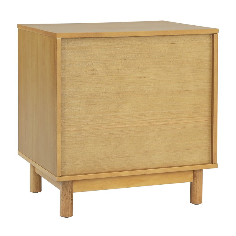 Christopher Knight Home - Farmhouse Wooden Nightstand with Swing-Up Rattan Door Storage Cabinet