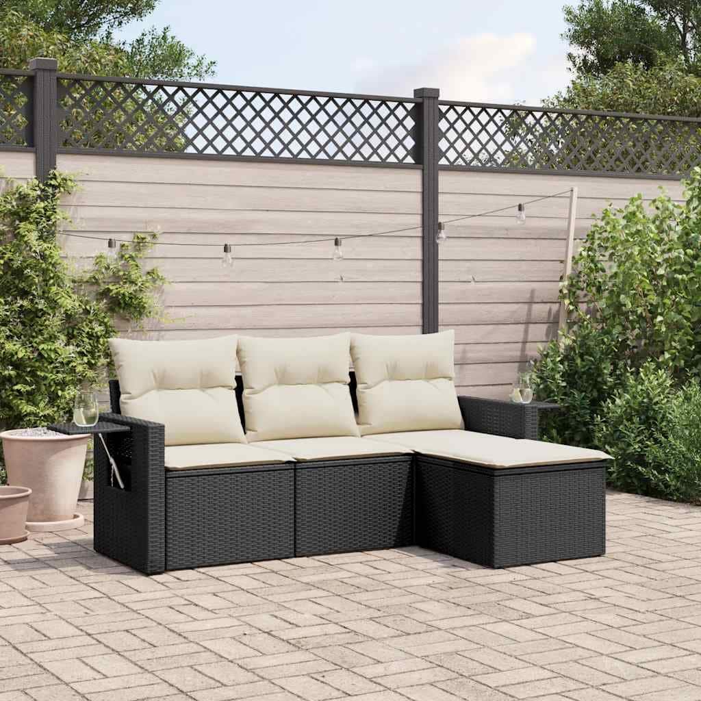 vidaXL Garden Sofa Set Black PE Rattan, Powder-Coated Steel 4 Piece Set - 21.7 x 21.7 x 14.6