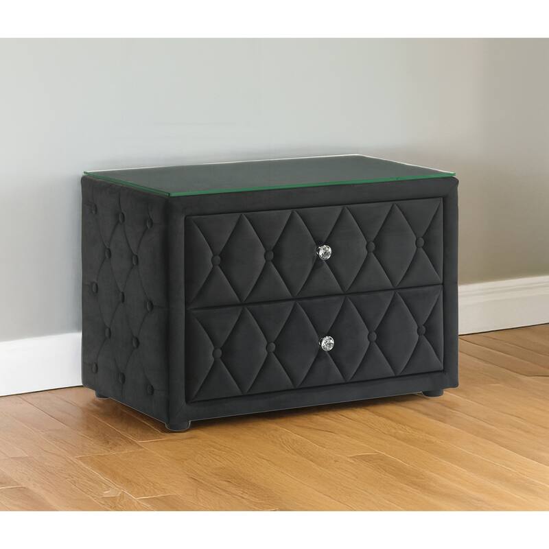 Luxurious Velvet Upholstered Nightstand with Stylish Design and Ample Storage - Black - 2-drawer