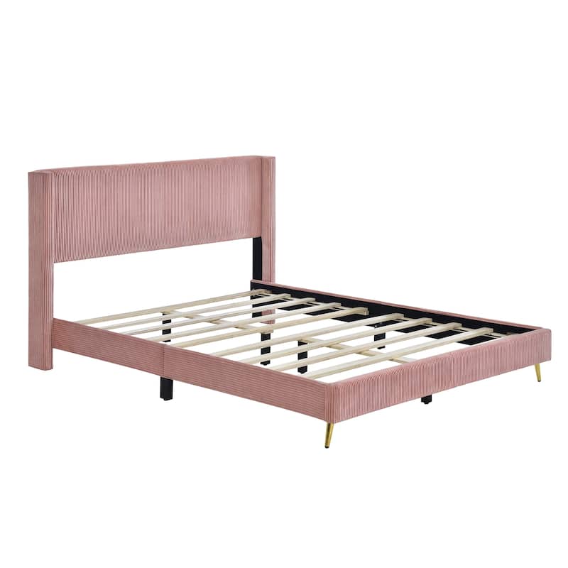 Queen Size Corduroy Platform Bed - Pink