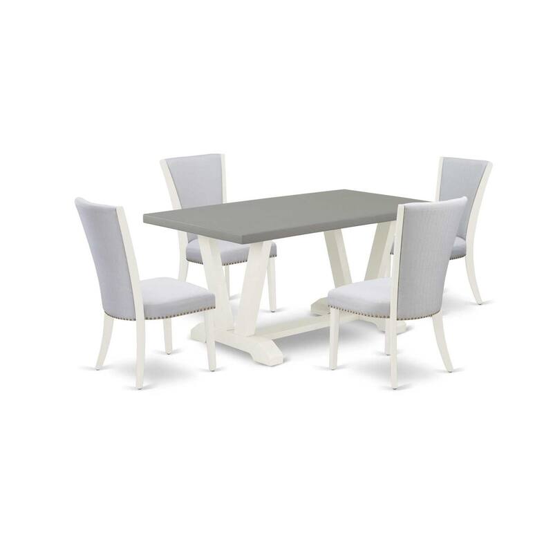 HomeStock 5-Piece Rectangle Natural Oak Finish Solid Wood Top Dining Table with 4 Upholstered Chairs