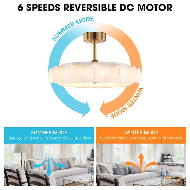 Perimost 29.6" Farmhouse White Silk Fabric 3-blade Fandelier Bladeless Ceiling Fan with Light and Remote