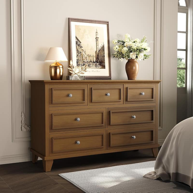 7 Drawer Dresser, Wooden Storage Chest of Drawers for Bedroom, Living Room, Hallway