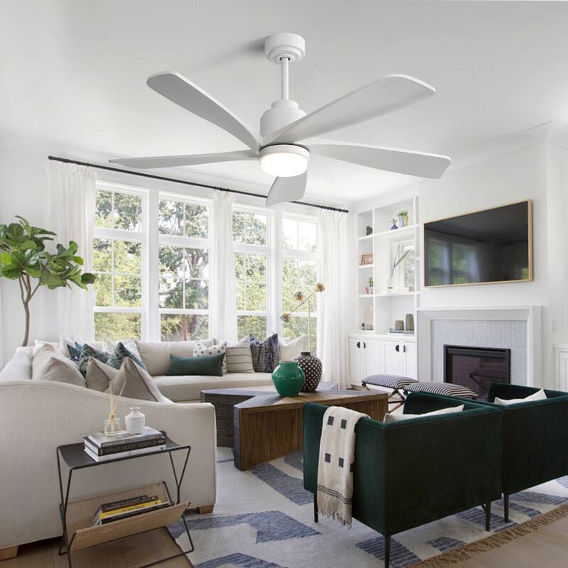 52" Indoor Ceiling Fan with Light, 5 Solid Wood Blades Smart Remote Control Reversible DC Motor Ceiling Fan