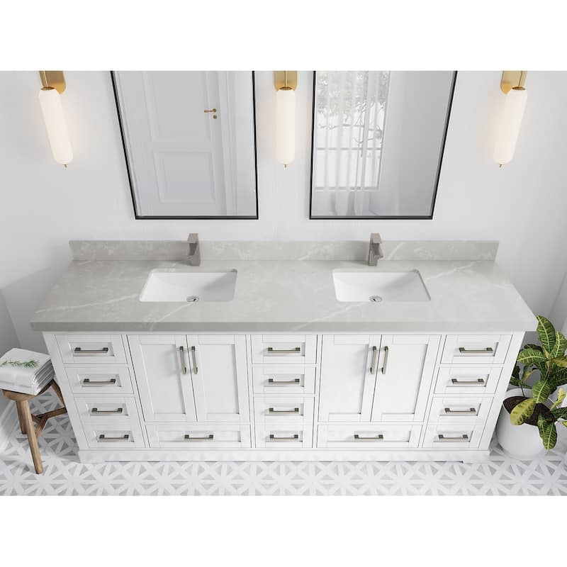 Willow Collection 84 in W x 22 in D x 36 in H Boston Double Bowl Sink Bathroom Vanity with Countertop - 2"Pearl Gray - White