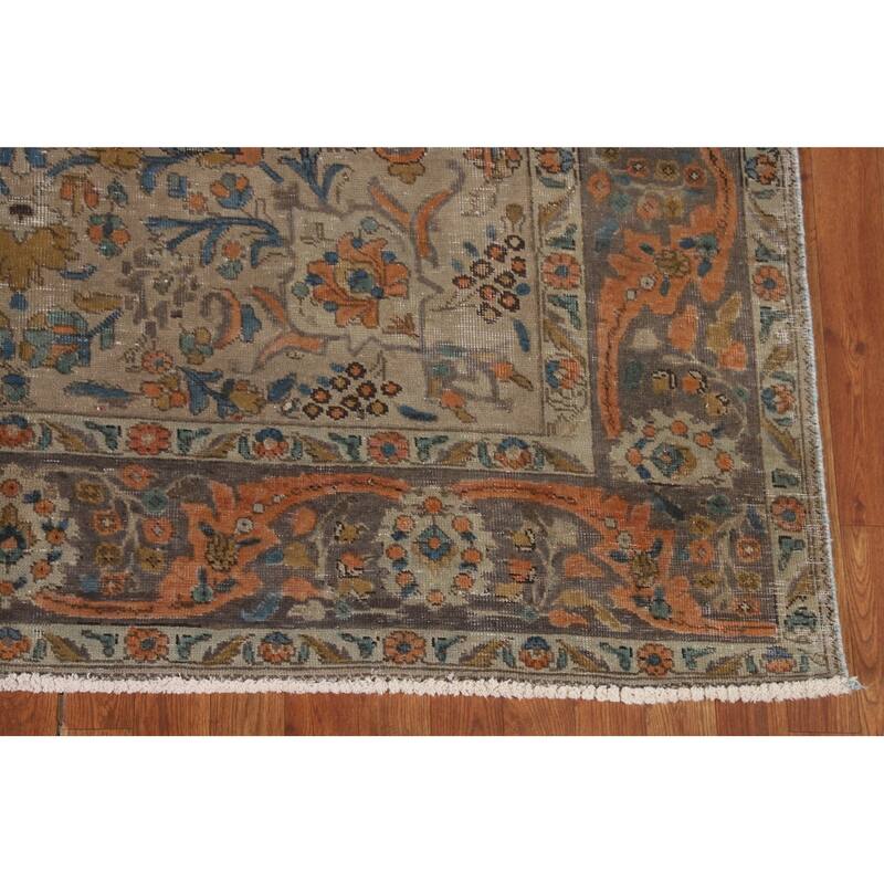 Distressed Tabriz Persian Antique Rug Handmade Floral Wool Carpet - 6'6"x 10'2"