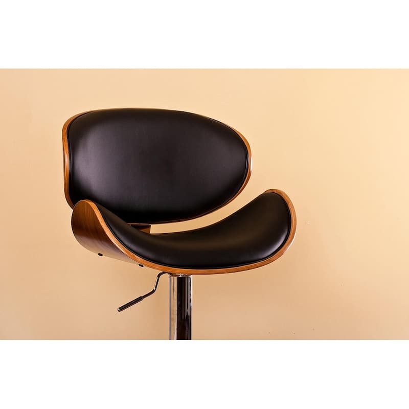 Adjustable Swivel Bar Stool - Walnut Bentwood with Curved Black Seat