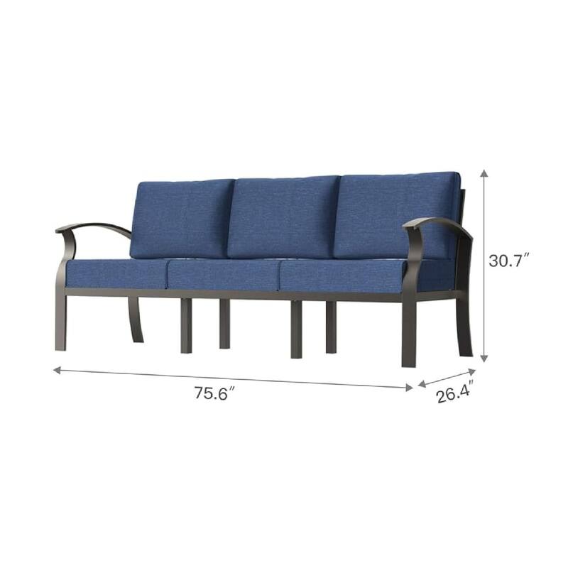 Outdoor Aluminum Couch Settee with Navyblue Cushions