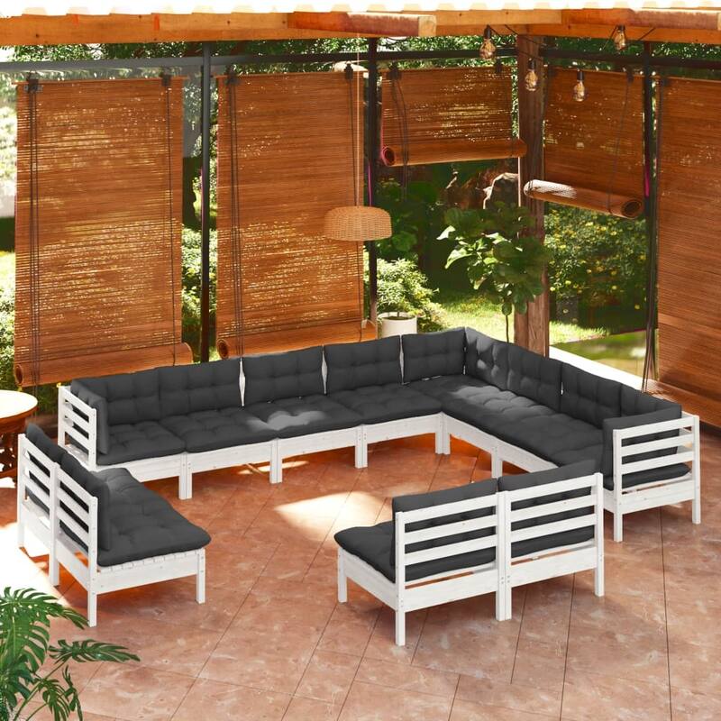 vidaXL Solid Pinewood Patio Lounge Set 12 Piece with Cushions Multi Colors