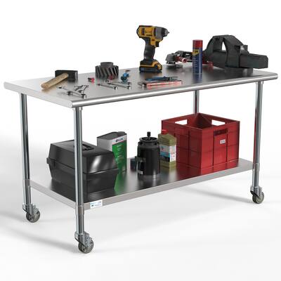 30 in. x 60 in. Stainless Steel Kitchen Utility Table with Casters