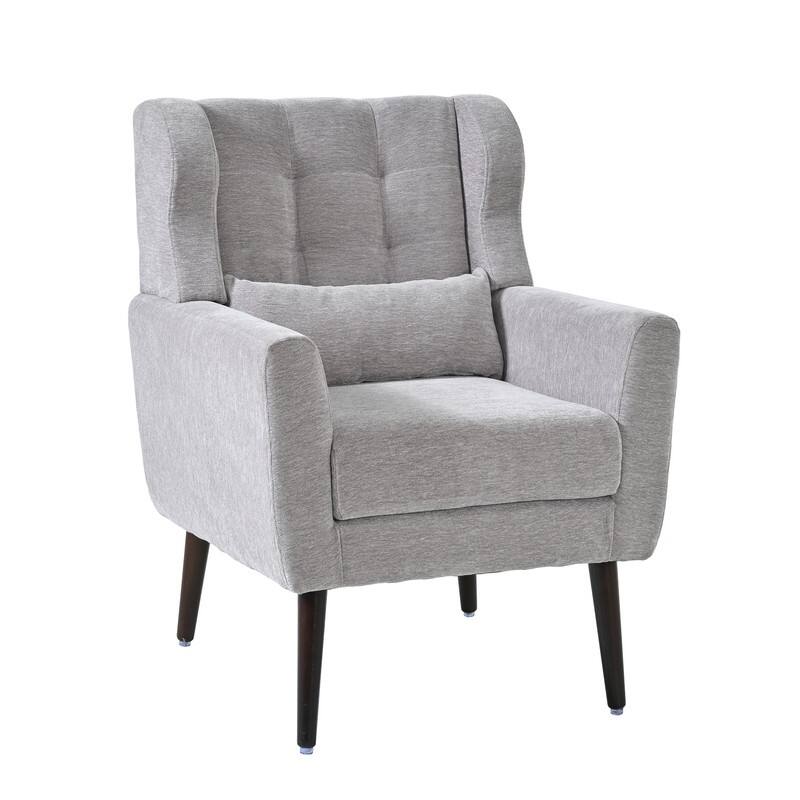 Modern Chenille Upholstered Armchair with Pillow and Solid Wood Leg