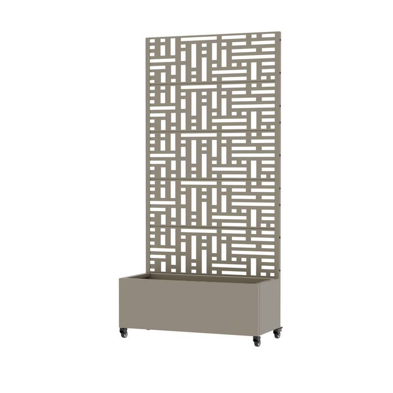 Metal Movable Planter Box with Trellis Privacy Screen Lockable Wheels