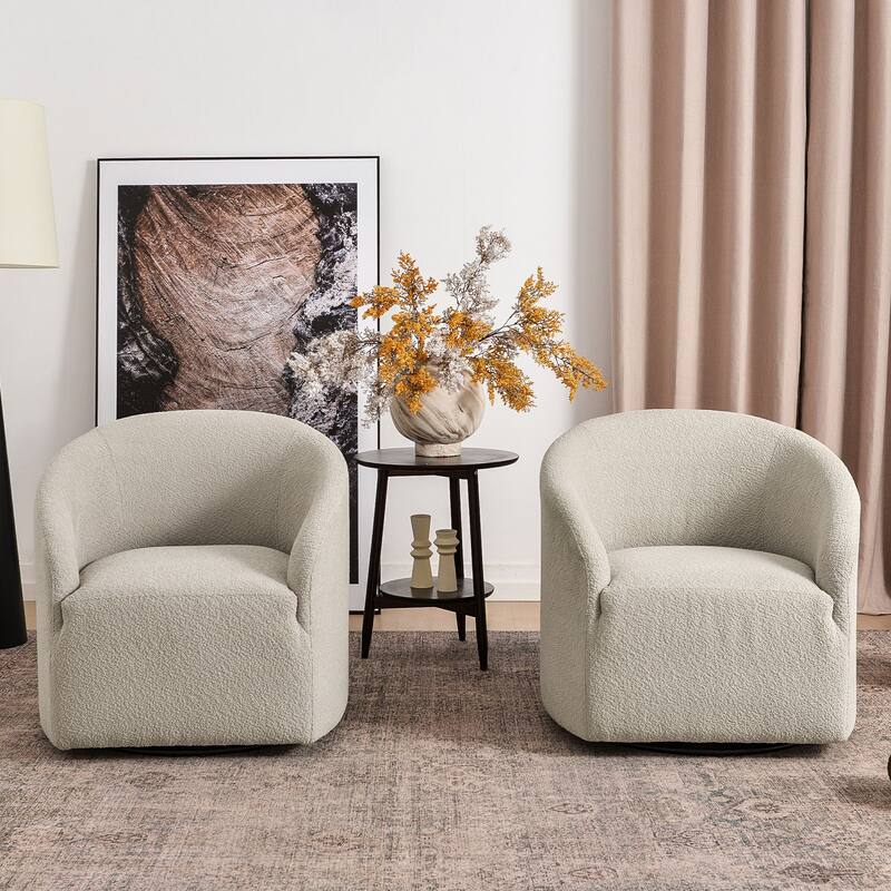KINWELL 32"W Boucle Upholstered Swivel Barrel Armchair (Set of 2)