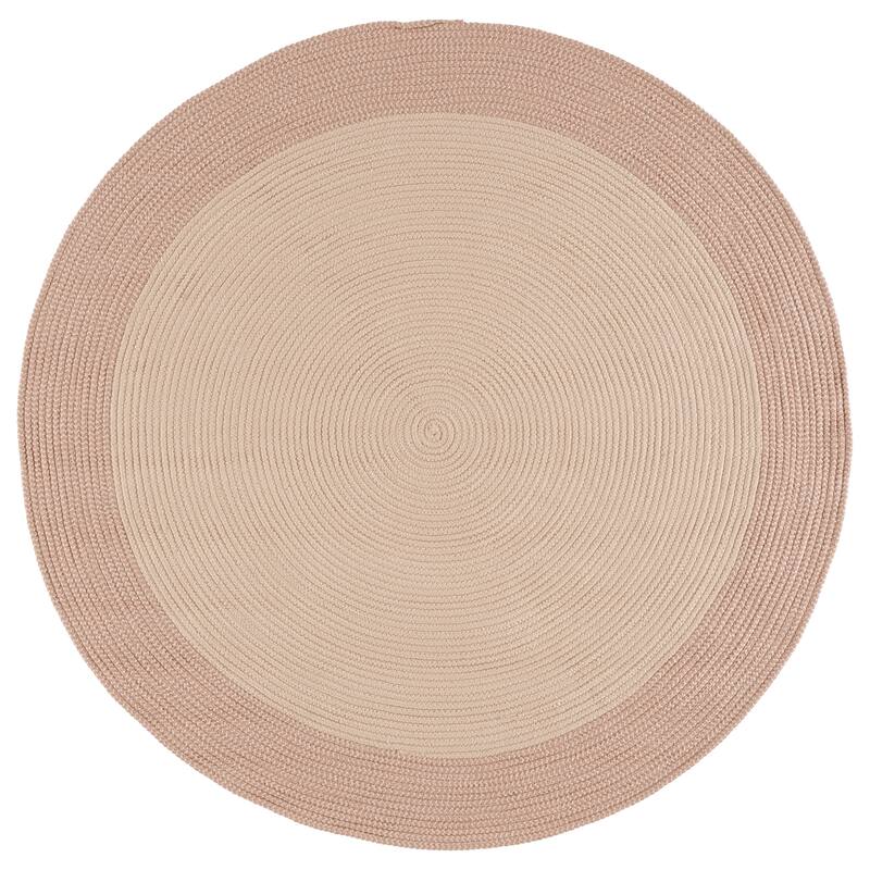 SAFAVIEH Handmade Braided Blodwen Washable Indoor/Outdoor Rug - Weather Resistant & Easy Cleaning - 5' Round - Ivory/Peach