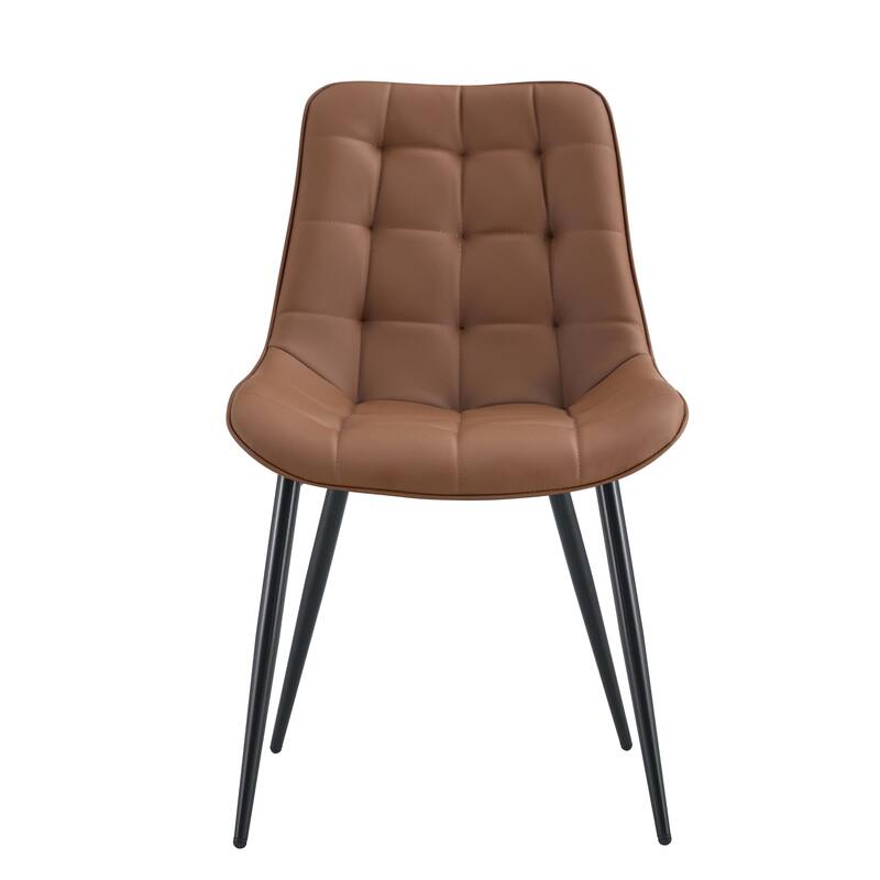 Modern Fabric Dining Chair w/ Grid Pattern and Metal Frame (Set of 2) - Dark Brown