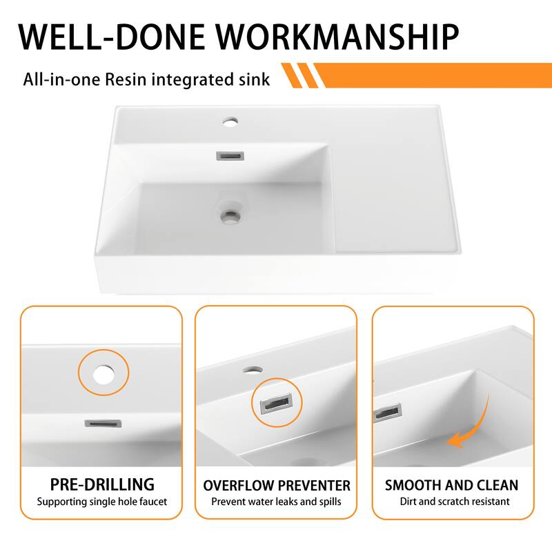 Bathroom Vanity With Sink In 30/60 Inch, Floating Bathroom Vanity With Soft Close Drawer