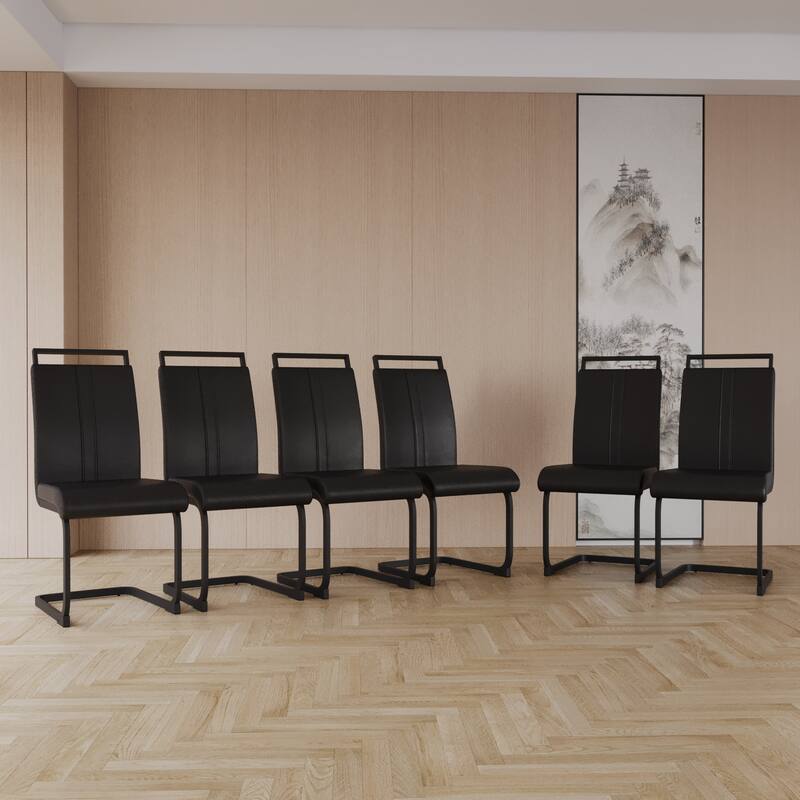Modern Style Faux Leather High Back Dining Chairs Set of 2 with Black Metal Legs for Dining Room