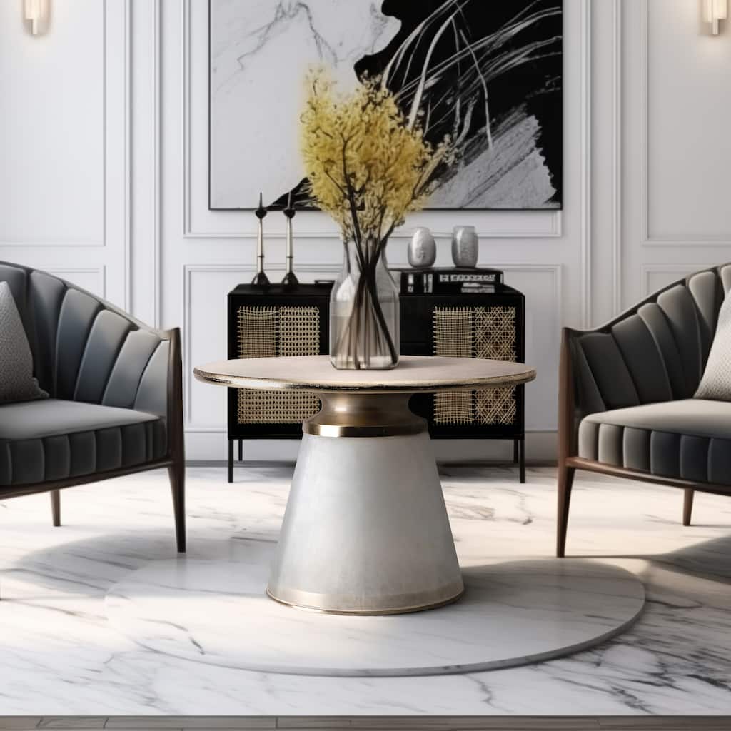 Sagebrook Home Modern Neutral Nebular Round Side and Coffee Table