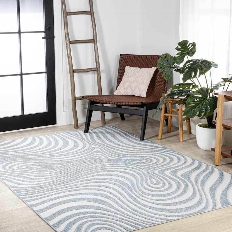 JONATHAN Y Nordby Abstract Groovy Striped Light Blue/Ivory Area Rug