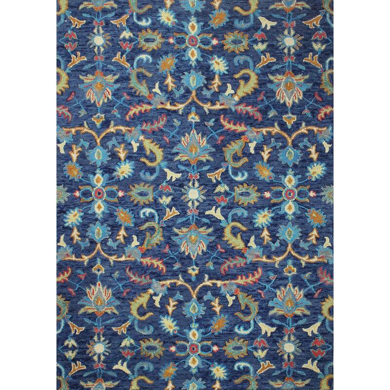 Bashian Hand Tufted Danbury Beige Rug - 2'6" x 8' Runner - Navy