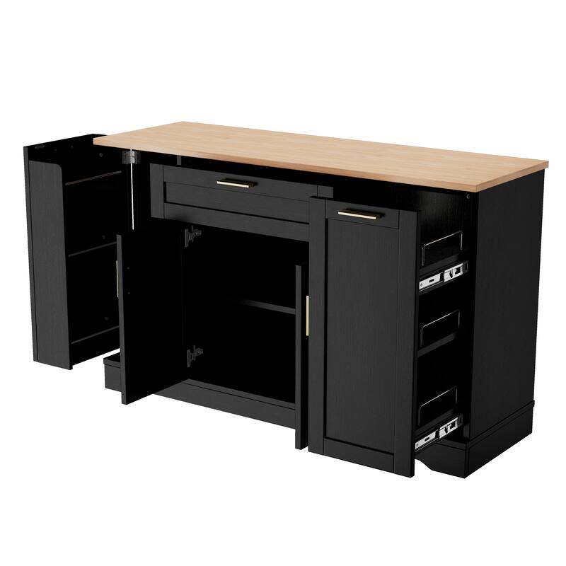 Modern Sideboard Kitchen Island with Drawer & Pull-Out Rack, Buffet Cabinet Storage Cabinet for Dining Room & Entryway