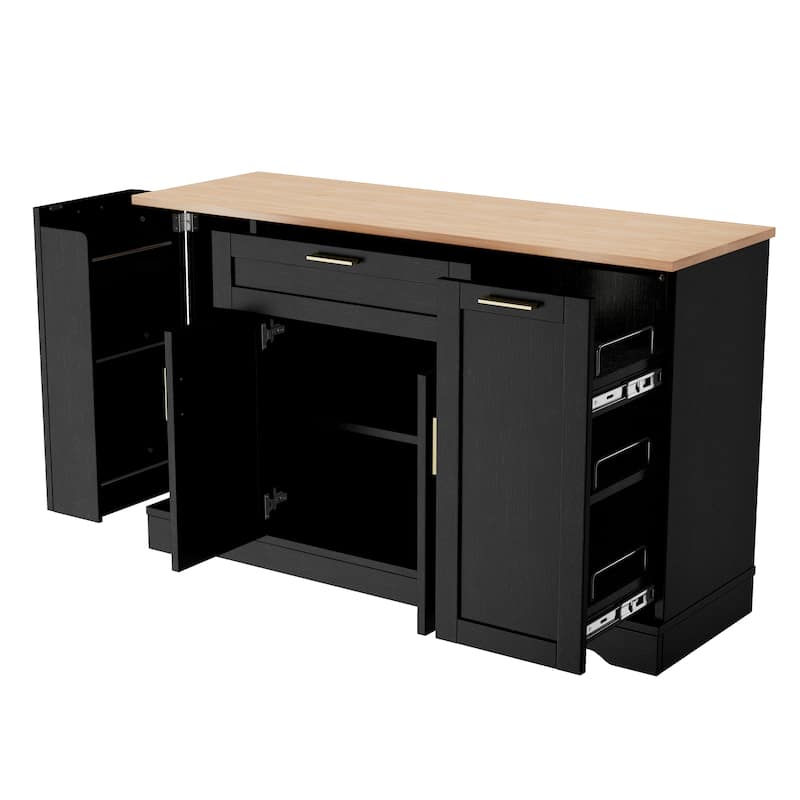 Multi-Functional Kitchen Sideboard with Extendable Dining Table, Storage Cabinet with 3-Tier Pull-Out Rack