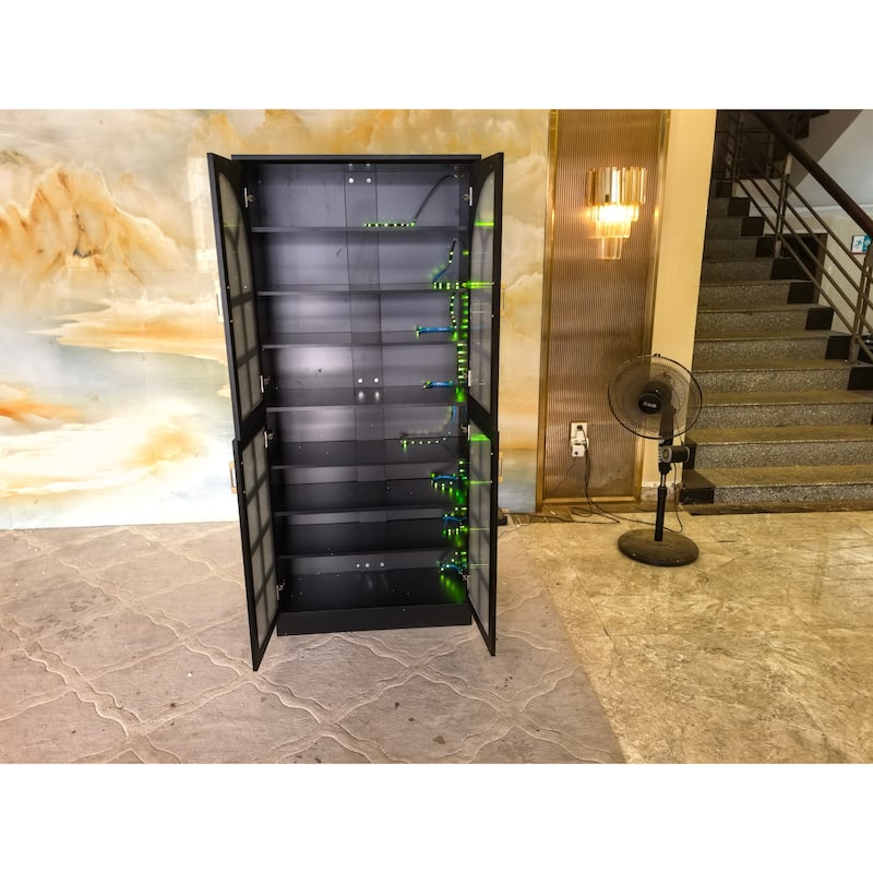 8-Tier Tall Shoe Storage Cabinet with Doors, Led Lights and Adjustable Shelves for Entryway, White