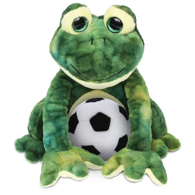 DolliBu Soft Huggable Squat Frog Stuffed Animal with Soccer Ball Plush - 10.5 inches