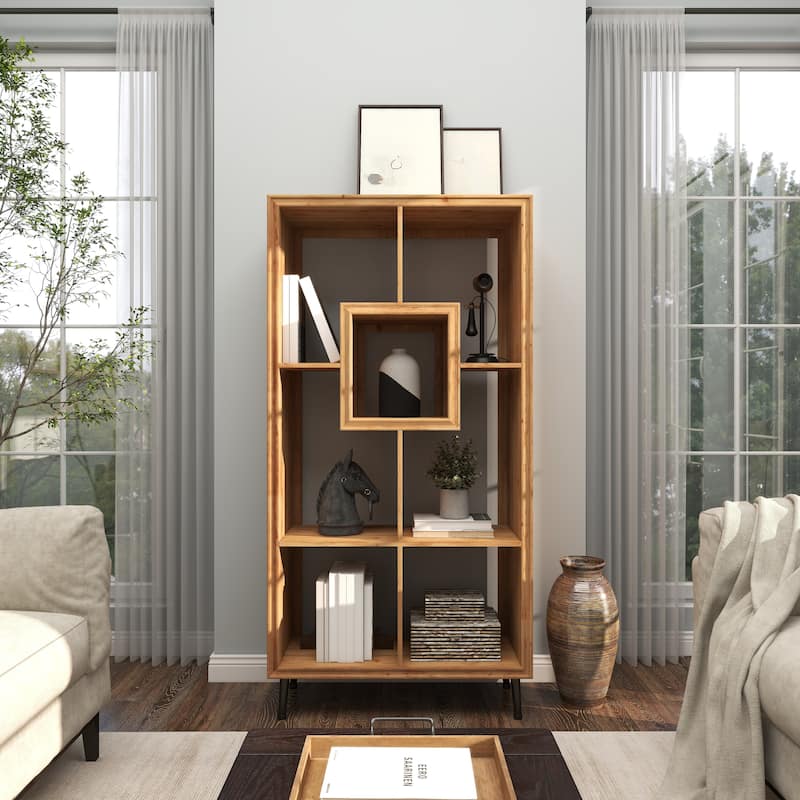 Brown Wooden Geometric 5 Shelves Shelving Unit