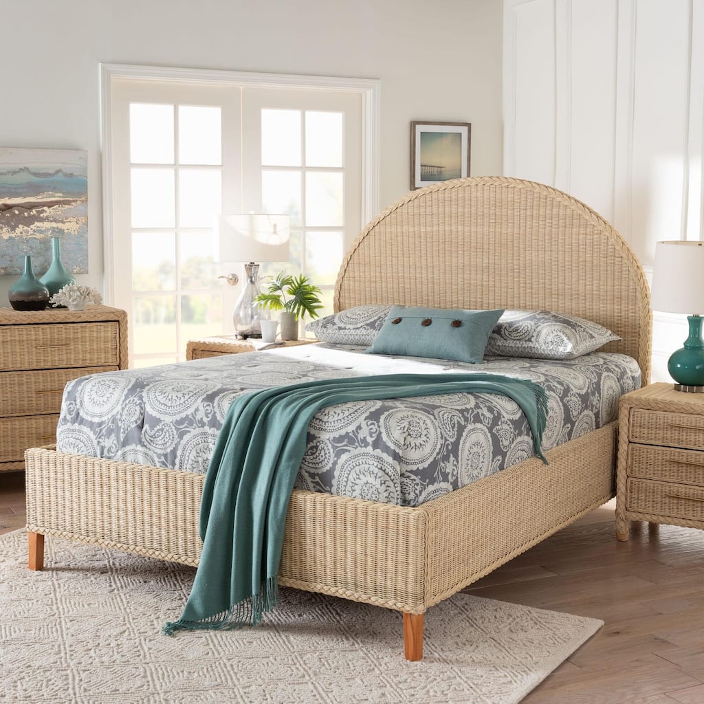 Lanica Japandi Sun-Bleached Braided Rattan Queen Size Bed
