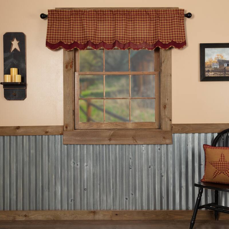 Primitive Kitchen Curtains VHC Check Valance Rod Pocket Cotton