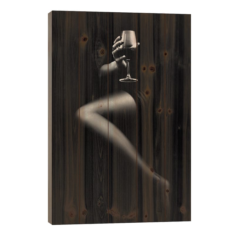 Woman Holding Red Wine Print On Wood by Johan Swanepoel - Multi-Color - 26x18x1.5