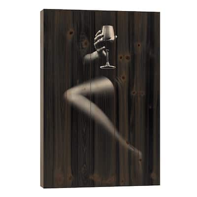 Woman Holding Red Wine Print On Wood by Johan Swanepoel - Multi-Color