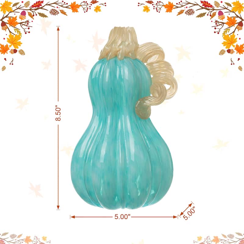 Glitzhome Fall Harvest Amber Dots Blue Round Glass Pumpkin Thanksgiving Home Accent