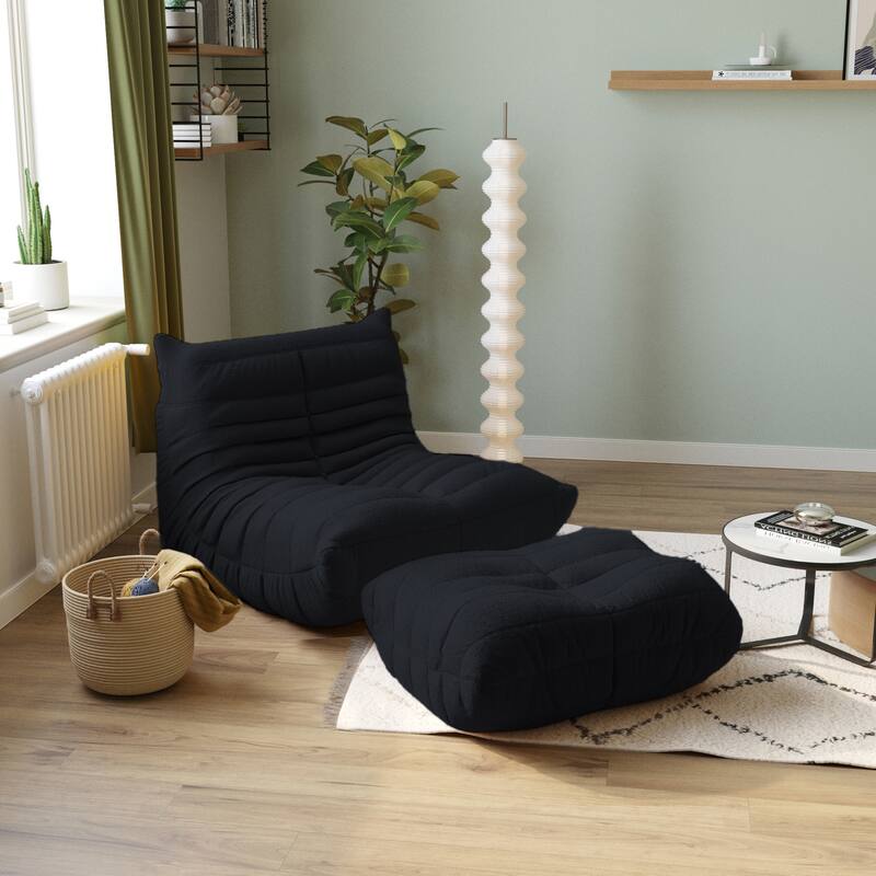 Teddy Fabric Soft Single Sofa with Ottoman
