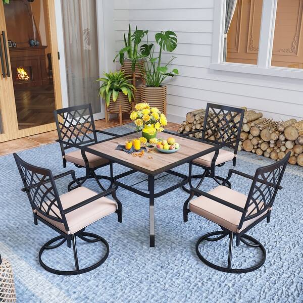 5Piece Patio Dining Set With Swivel Chairs and WoodLike Square Table