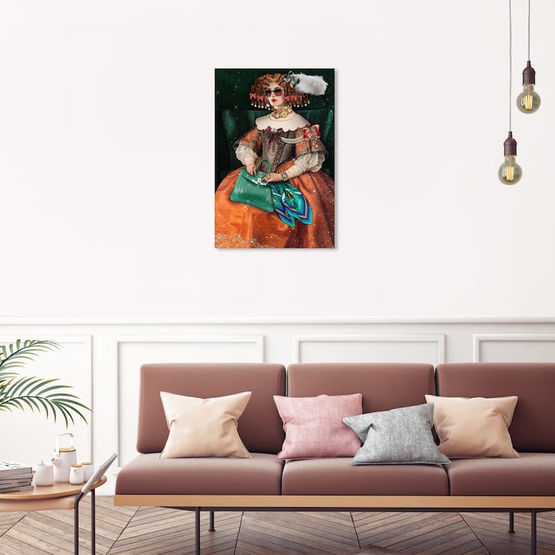 Wynwood Studio Canvas Fashion and Glam Classic Fashion Lady Orange and Emerald Glam Wall Art Canvas Print