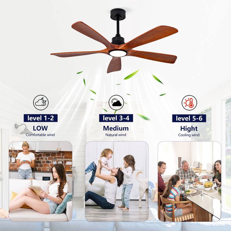 52 Inch Indoor Ceiling Fans With Lights and Remote Control, Dimmable LED, 5 Solid Wood Blades,Reversible DC Motor