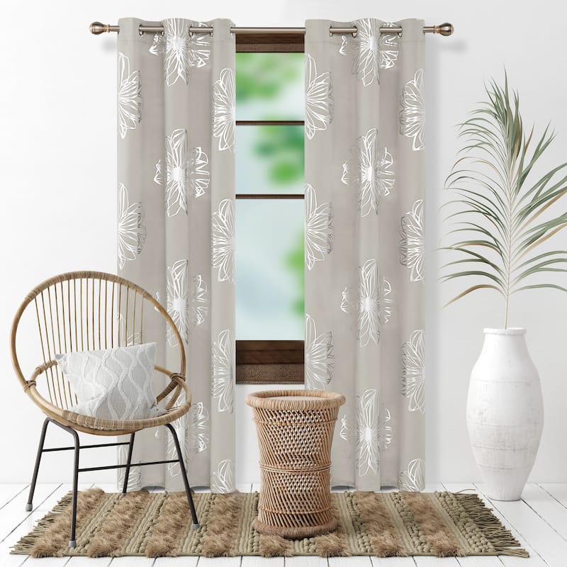 Deconovo Silver Floral Thermal Insulated Curtain Panel Pair(2 Panel)