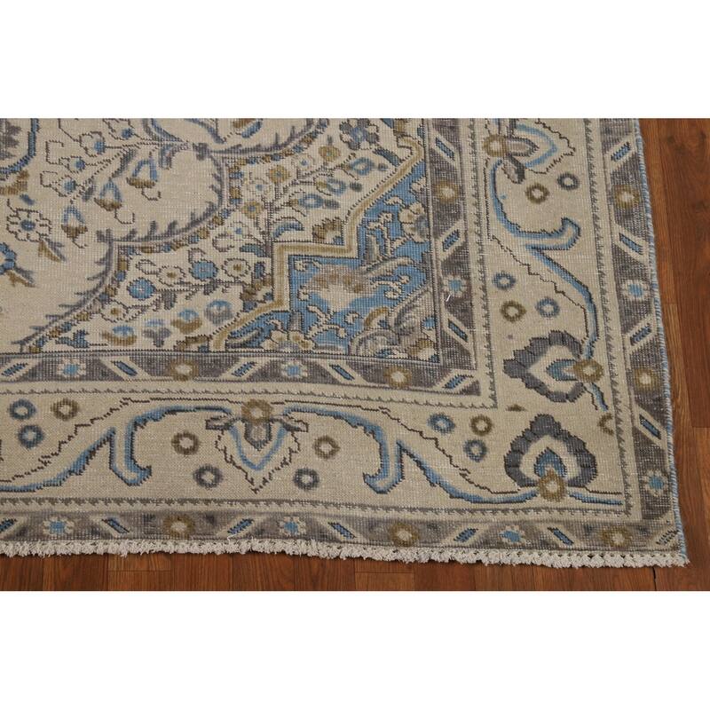 Tabriz Persian Area Rug Traditional Beige Handmade Wool Carpet - 6'9"x 9'1"