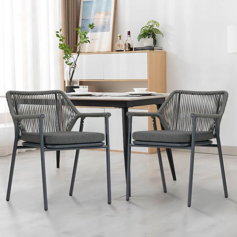 Set of 2 Bisera Grey Outdoor Dining Chair with Arms