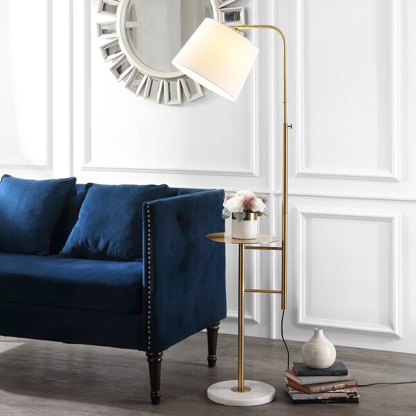 brass floor lamp with table