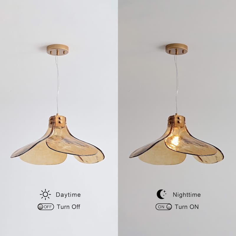 Mavis Single Light Four-leaf Amber Glass Pendant Light Chandelier - Brushed Brass