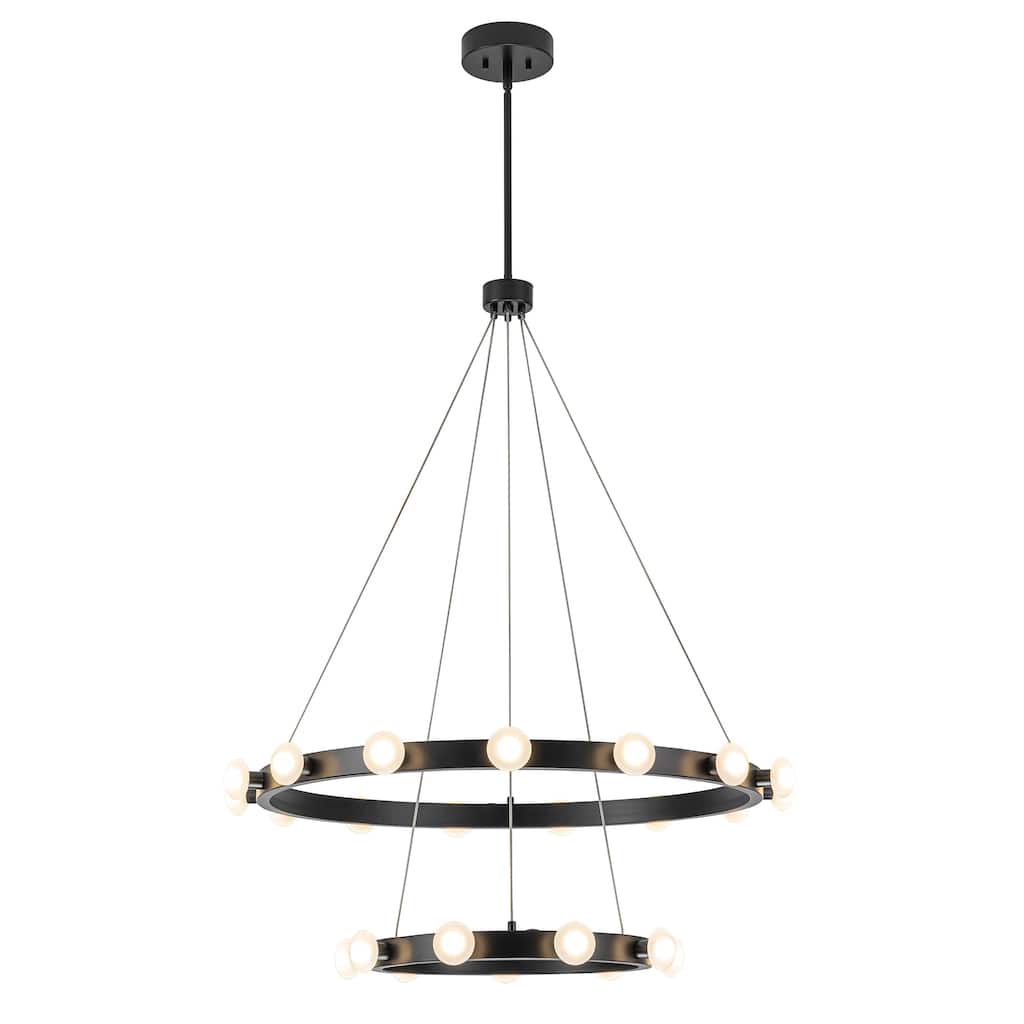 Rezz Black LED Wagon Wheel Two-Tier Round Large Chandelier - 33.86 in. W x 42.52 in. H x 33.86 in. D