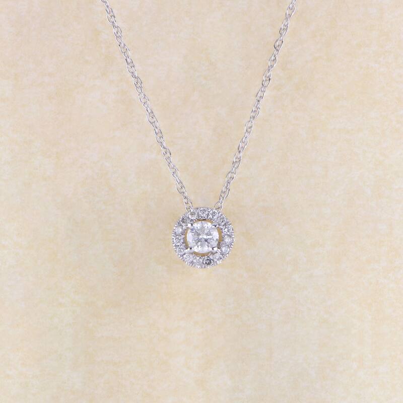 1/6ct TDW Diamond Solitaire Halo Pendant Necklace in 10k Gold for Women - White